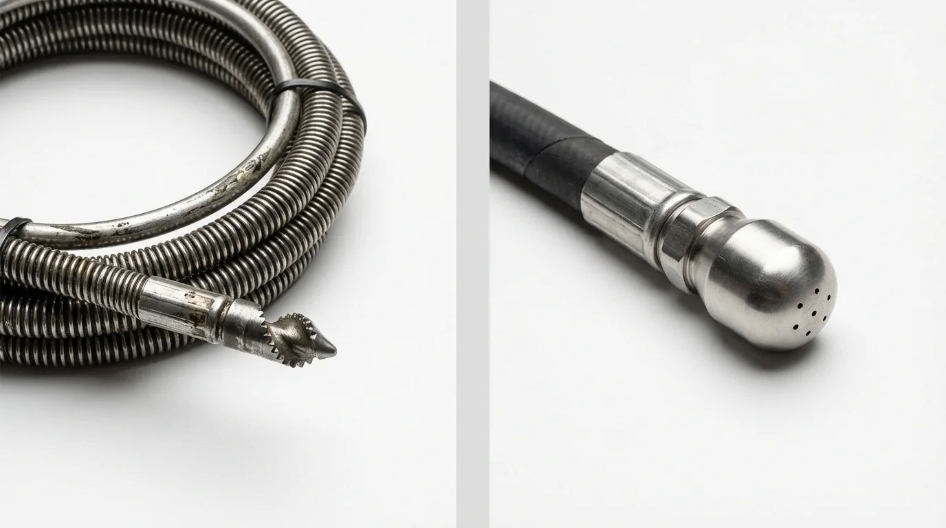 Drain snake cable and hydro jetting nozzle used for drain cleaning in Florala, AL
