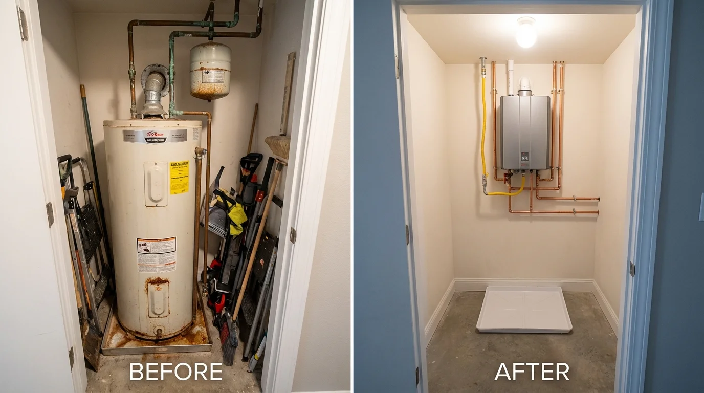 Tank water heater versus wall-mounted tankless unit comparison for Florala, AL homeowners